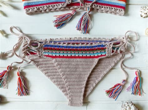 Crochet Swimsuit Crochet Sexy Bikini Rainbow Swimsuit Etsy