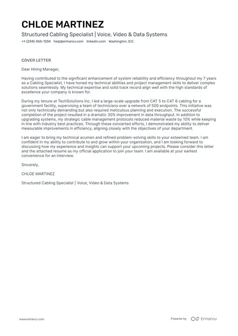 Professional Cable Technician Cover Letter Examples and Template for