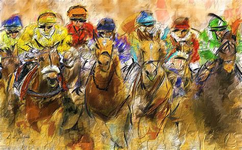 Horse Racing Abstract Painting by Lourry Legarde