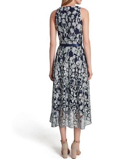 Tahari Asl Sleeveless Floral Embroidered A Line Midi Dress Dillards