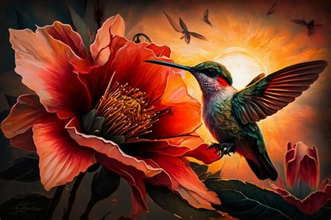 Premium Photo Art Of A Hummingbird And Hibiscus Flower Mixed