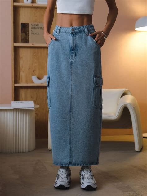 Denim Skirt Midi Skirt Feminine Top Puff Sleeve Crop Top Evening