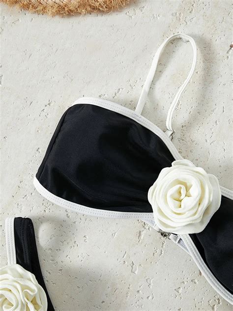 Black Floral Decor Bandeau Bikini Set On Luulla
