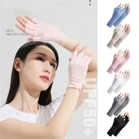 Women Sunscreen Fingerless Gloves Uv Protection Half Finger Gloves Summer Sunblock Glove Thin