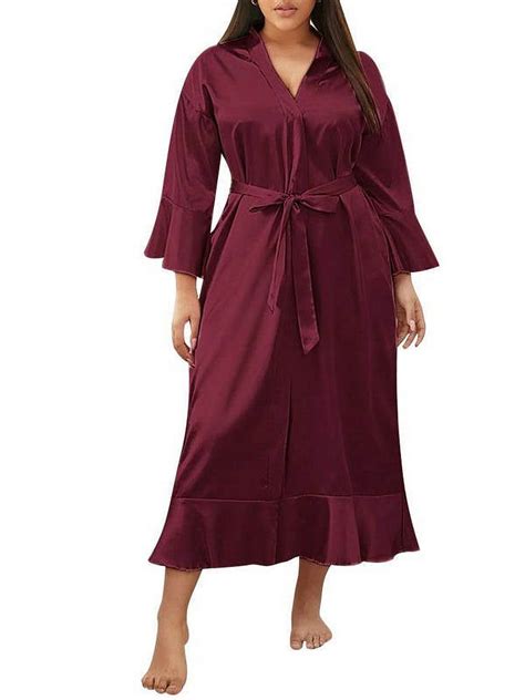 Dymade Womens Plus Size Simulated Silk Babydoll Lingerie Bathrobe Sexy Pajamas Robe Nightdress