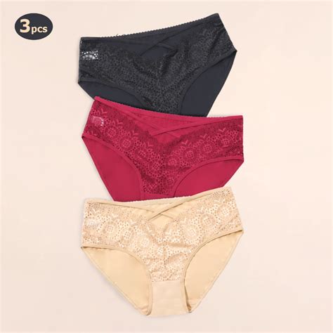 PARIFAIRY 3Pcs Strapy Lace Panties For Woman Mesh Half Transparent Underwear Cold Silk Lingerie