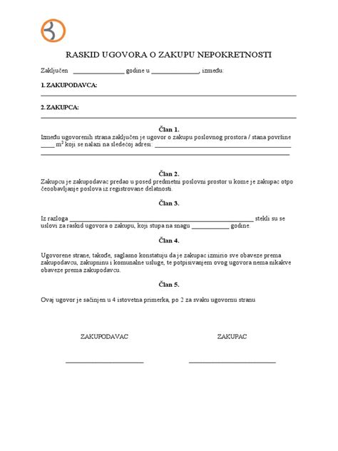 Raskid Ugovora O Zakupu Nepokretnosti Pdf
