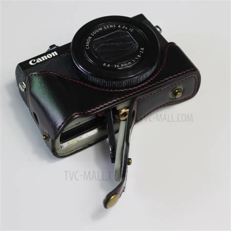 PU Leather Half Camera Case Bag with Strap for Canon PowerShot G7 X ...