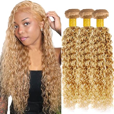 Amazon Highlight Human Hair Bundles Honey Blonde Curly Wave Brazilian Remy Hair Bundle P27
