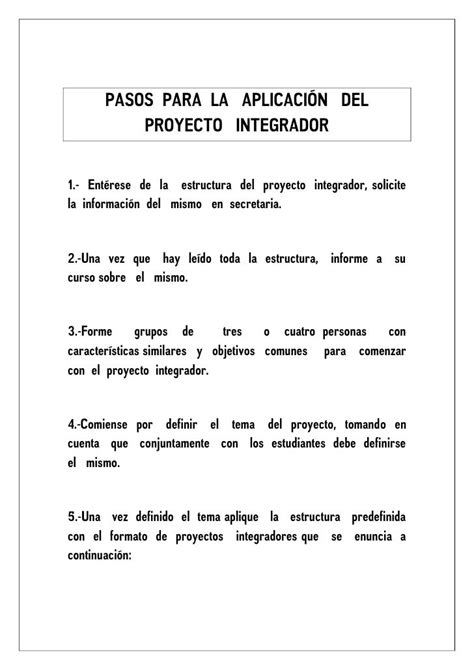 Pasos Para La Aplicaci ôn Del Proyecto Integrador