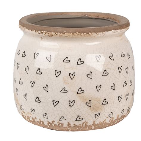 Clayre Eef Bloempot X Cm Beige Zwart Keramiek Hartjes Bloempot