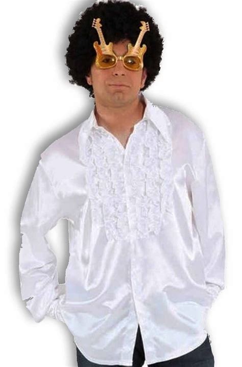 Camicia Di Carnevale Bianca Lucida Uomo Anni 70 Con Jabot A Sbuffo