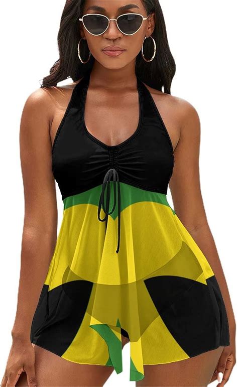 Amazon Bikini Jamaican Flag Bathing Suit Women S Swimwear Split Skirt Suit Tummy Control