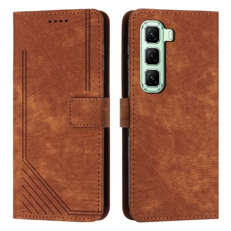 เคสโทรศพทหนงลายทางสำหรบ Infinix Hot 50 4G Skin Feel สนำตาล
