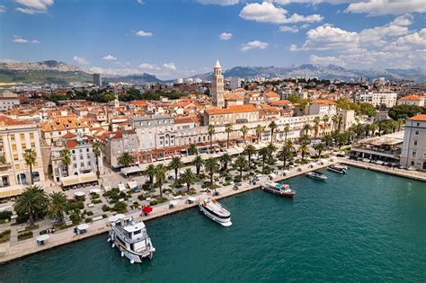A scenic aerial view of Split, Croatia, showcasing the waterfront