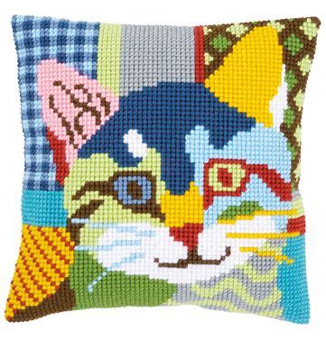 Broderikit Til Pude Med Moderne Kat Hos Stofgiganten Cross Stitch