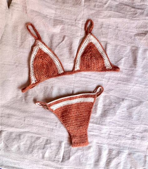 Orange Crochet Bikini Set Orange Crochet Swimwear Knit Boho Etsy