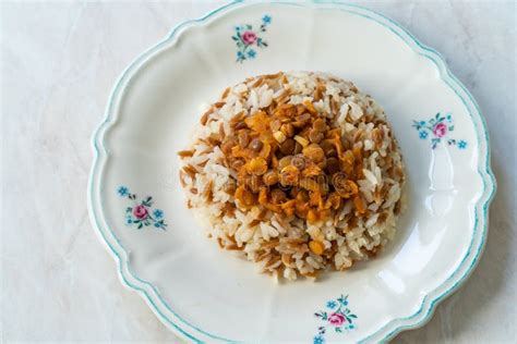 Lebanese Mujadara Rice And Lentils Pilaf With Vermicelli Pilav Stock