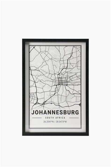 Framed Johannesburg Map 40x60cm