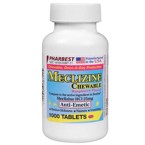 Meclizine Hcl 25 Mg 100 Count Chewable Tablets Wellspring Meds