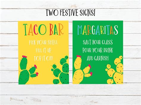 Taco Party Printables Taco Bar Signs Margarita Station Sign Etsy