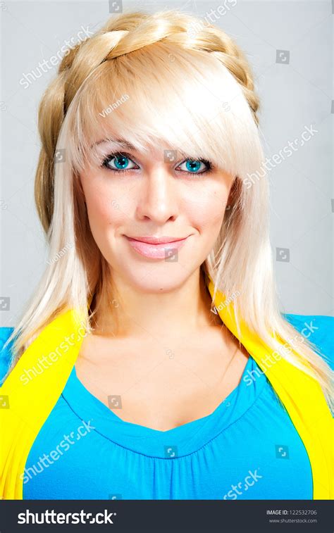 Beautiful Ukrainian Blonde In Colors Of The Ukrainian Flag Stock Photo 122532706 Shutterstock