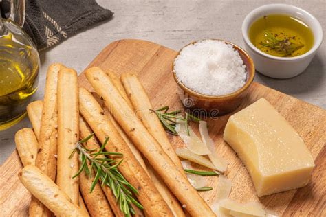 Traditional Italian Breadsticks Grissini With Rosemary Parmesan Cheese