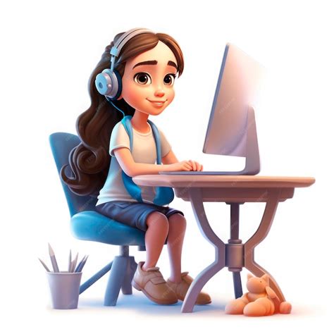 premium ai image drawing   style   cartoon girl   computer