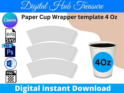 4oz Blank Paper Cup Wrapper Template, Styrofoam Coffee Cup Template