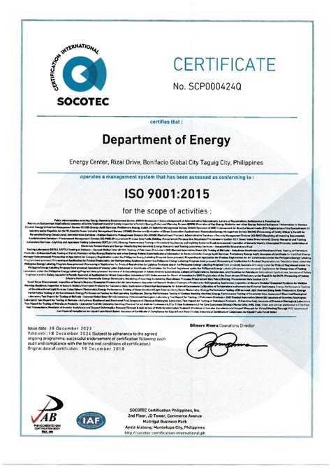 Doe Iso Quality Management System Socotec Certificates