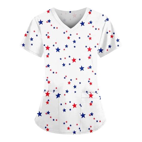 Mohiass 4th Of July Short Sleeve Scrub Tops For Women Independence Day