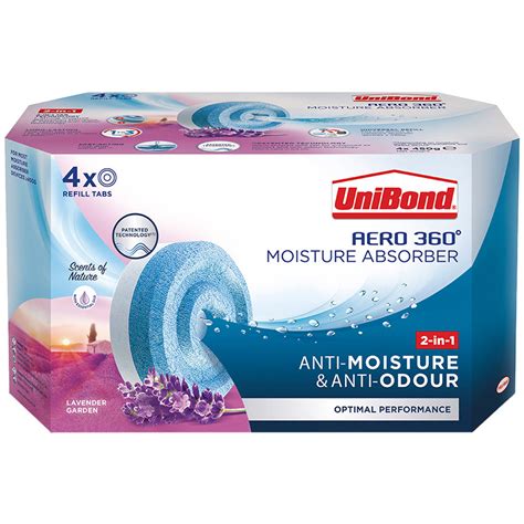 UniBond Aero 360 4 Pack Lavender Moisture Absorber Refills Wilko