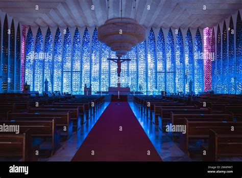 The Blue Interior Of The Don Bosco Church In Brasilia Brazil Stock