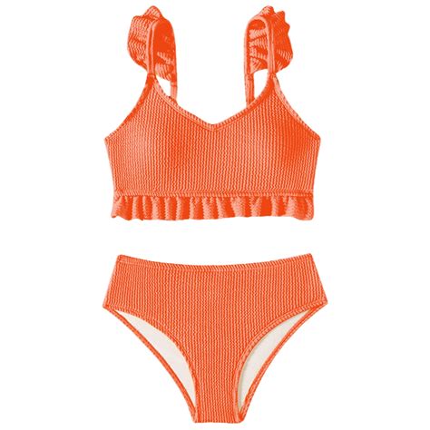 Vigerkar Girls Swimsuit 2 Piece Bikini Bathing Swimwear 6 14Y Orange