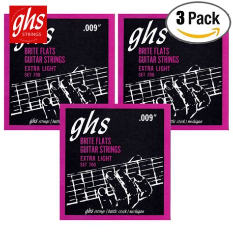 3 Pack Ghs 700 Brite Flats Flatwound Extra Light Electric Guitar Strings 9 42 Ebay