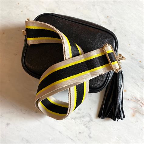 Black Leather Cross Body Bag With Striped Strap And Leather Tassel. – Verandah shop