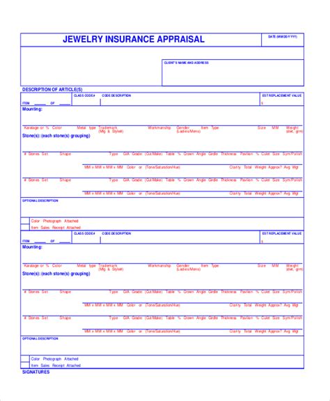 Free Printable Jewelry Appraisal Form Printable Templates 285 Hot Sex