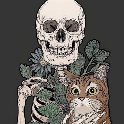 Skeleton Catfriend Meow Skull Art Cat Art Skeleton Art