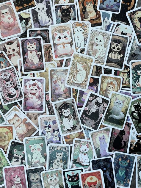 Pack Cute Cat Tarot Stickers Pink Tarot Card Deck Etsy