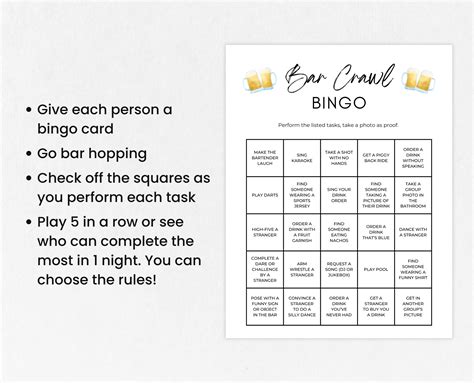 Editable Bar Crawl Bingo, Bar Bingo, Pub Crawl Bingo Printable, Bar
