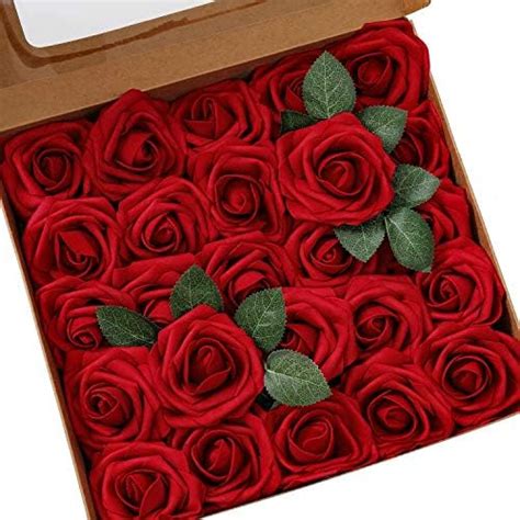 MWOOT Rouge Foncé Fleurs Artificielles 144 Pieces Mini Rose en Mousse