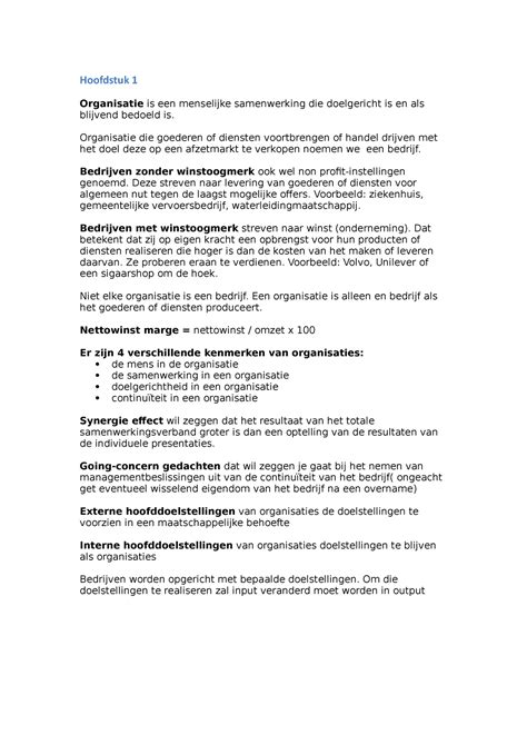 Samenvatting Bedrijfskunde Integraal College Hoofdstuk Organisatie