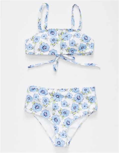 Full Tilt Floral Girls Bandeau Bikini Set White Combo Tillys