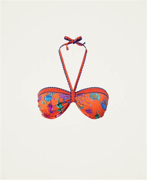 Sujetador De Bikini Bandeau Con Estampado Y Bordado Mujer Naranja Twinset Milano
