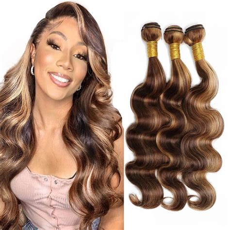 Amazon QEUOPE Highlight Brown Body Wave Bundles Human Hair P Blonde Wet And Waye