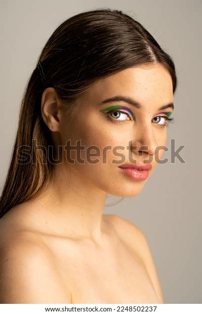 Teen Model Naked Shoulders Colorful Eyeshadows Stock Photo Shutterstock
