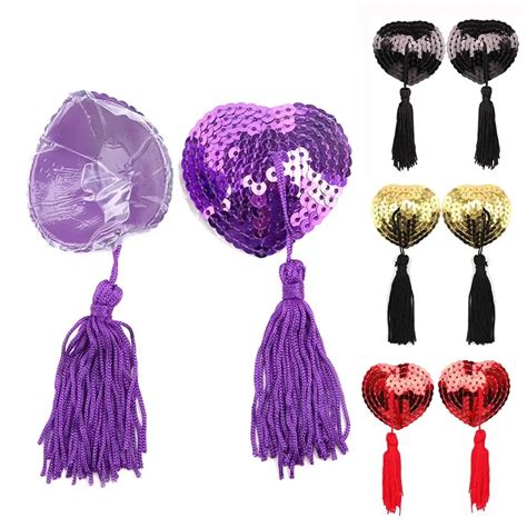Pair Sexy Heart Shape Bra Nipple Cover Pasties Stickers Women Lingerie Sequin Tassel Breast
