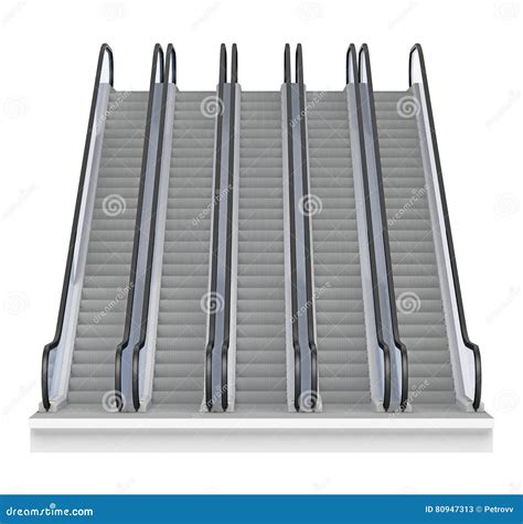 Series Of Escalators Front View 3d Rendering Stock Illustration