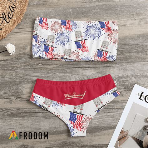 Budweiser American Flag Fireworks Strapless Bandeau Bikini Swimsuit Afrodom