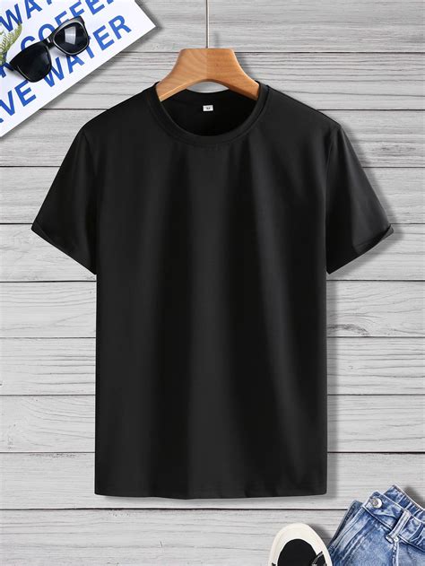 Manfinity Men Solid Round Neck Tee Plain Black T Shirt Black Tee Men